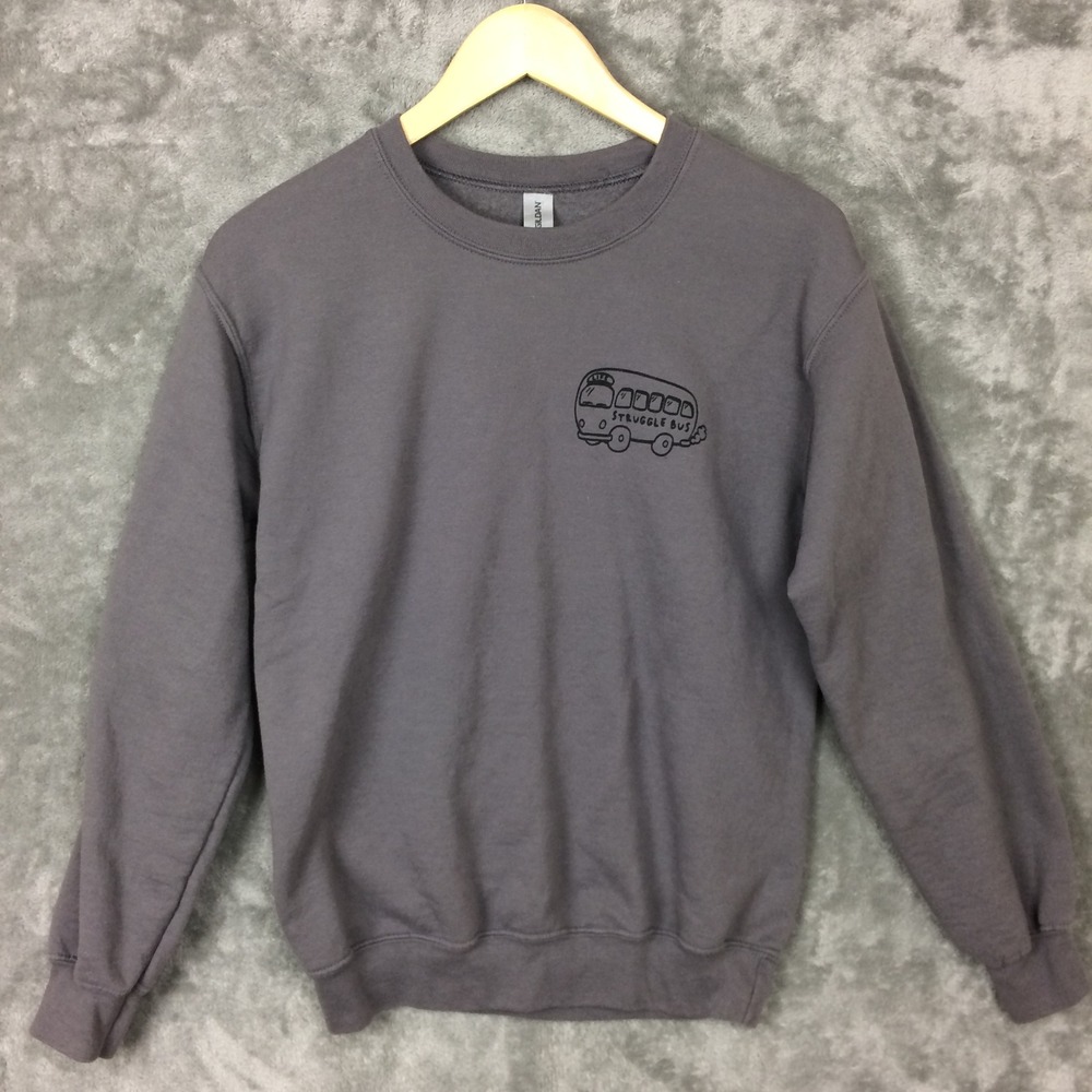 Gildan Sweatshirt Womens Small Gray Struggle Bus Seat Belts Everyone Graphic